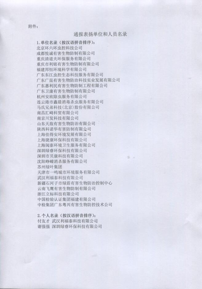 中國衛生有害生物防制協(xié)會(huì )通報表?yè)P單位